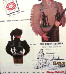462 DAVY THE FRONTIERSMAN MARY MAXIM ZIPPY CARDIGAN PATTERN 8-12